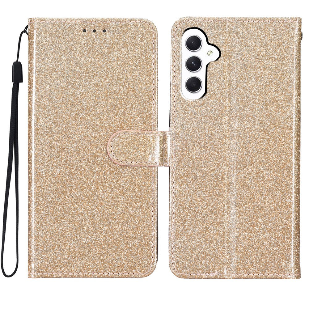 Til Samsung Galaxy A18 4G Pung Etui Glitter Anti-ridse Læder Stand Telefoncover med Rem
