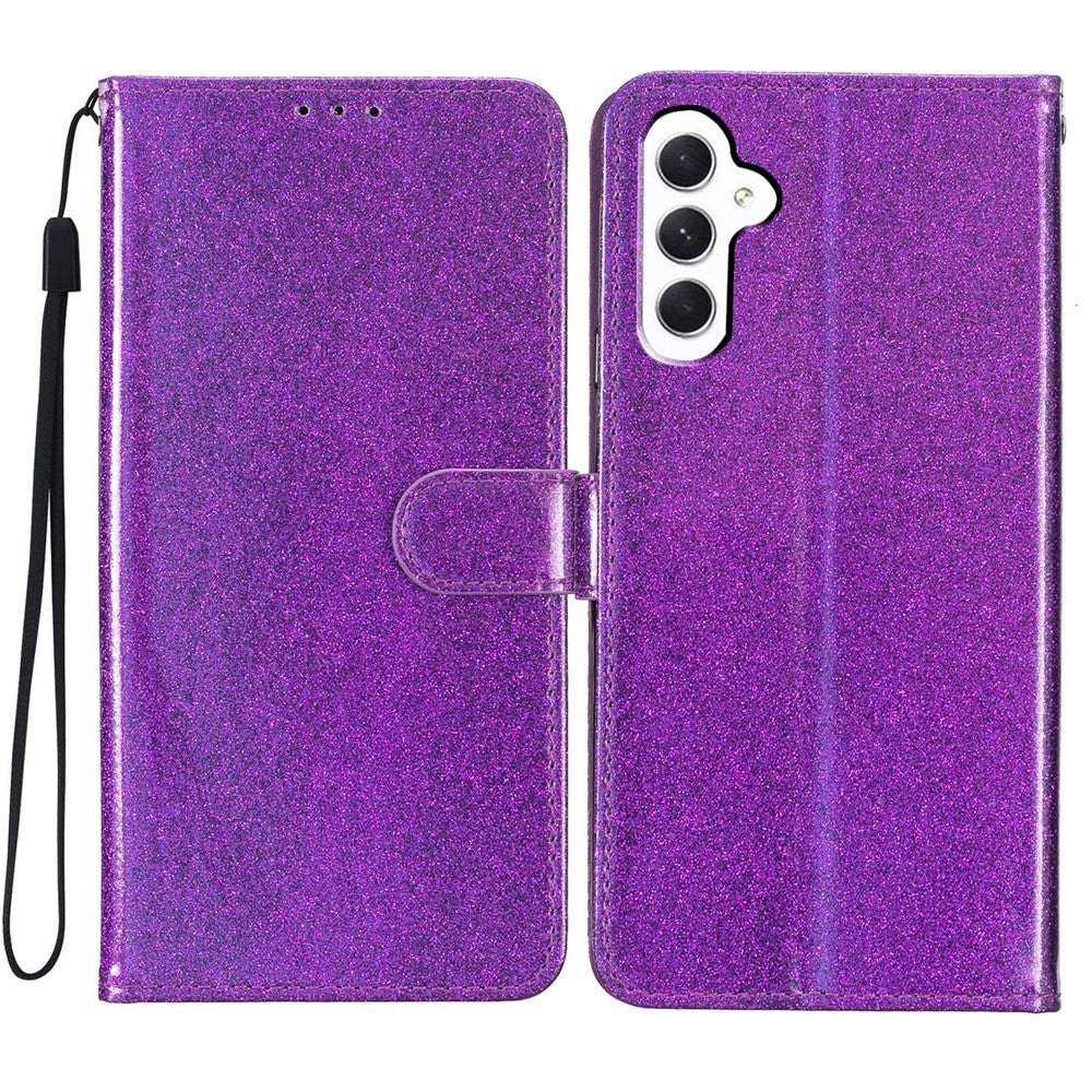 Til Samsung Galaxy A18 4G Pung Etui Glitter Anti-ridse Læder Stand Telefoncover med Rem