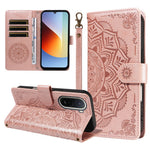 For Xiaomi Redmi A7 Pro 4G (171.56mm) Wallet Case Embossed Mandala Pattern PU Leather + TPU Cover with Wrist Strap
