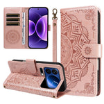 For Xiaomi 17 Pro Wallet Case Embossed Mandala Pattern PU Leather + TPU Cover with Wrist Strap