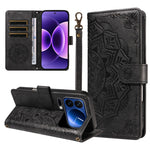 For Xiaomi 17 Pro Wallet Case Embossed Mandala Pattern PU Leather + TPU Cover with Wrist Strap