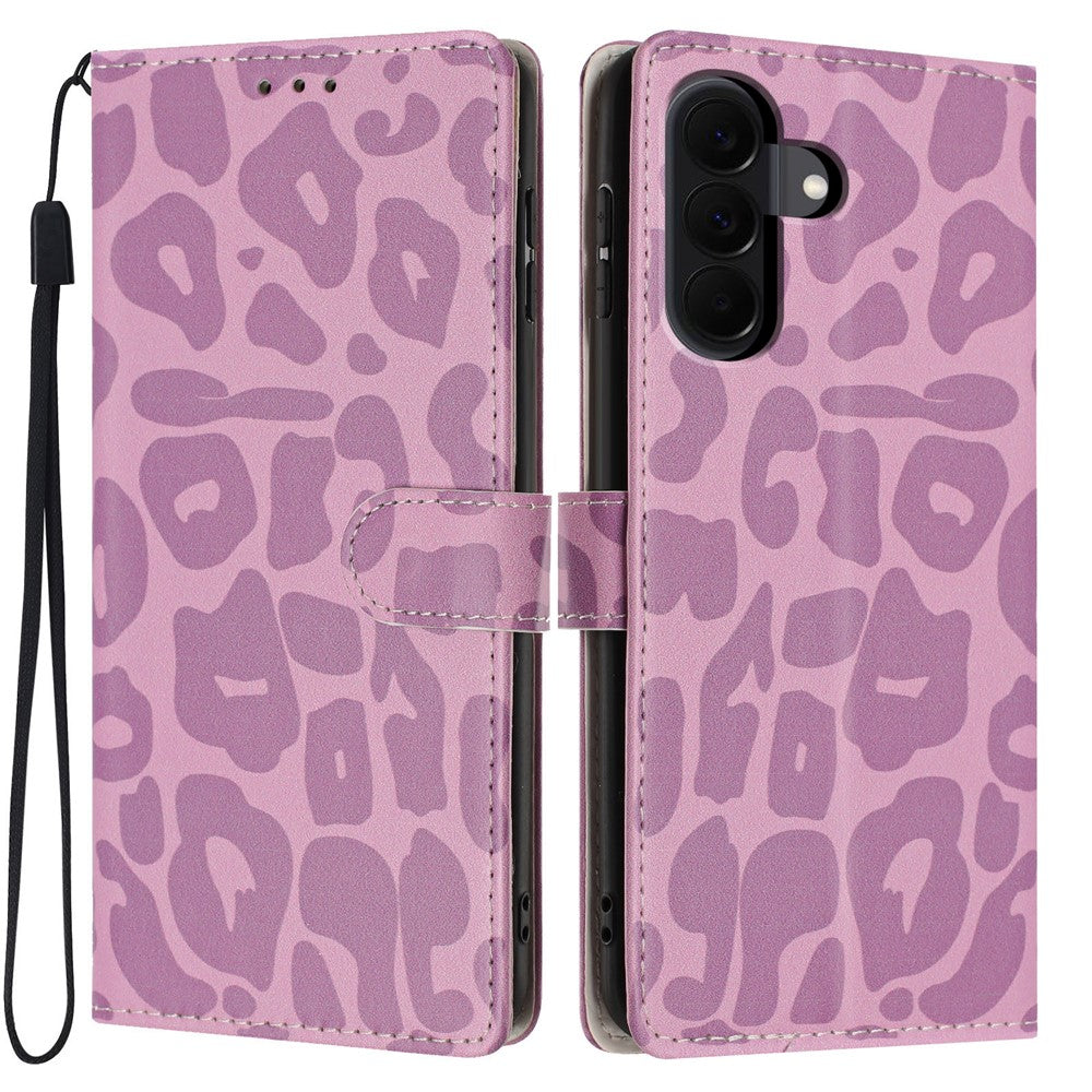 For Samsung Galaxy A18 4G Case Leopard Print Wallet Stand Flip Leather Phone Cover with Wrist Strap