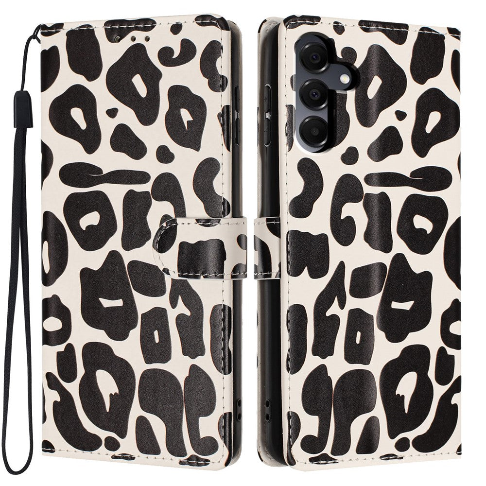 For Samsung Galaxy A16 5G / A16 4G Case Leopard Print Wallet Stand Flip Leather Phone Cover with Wrist Strap