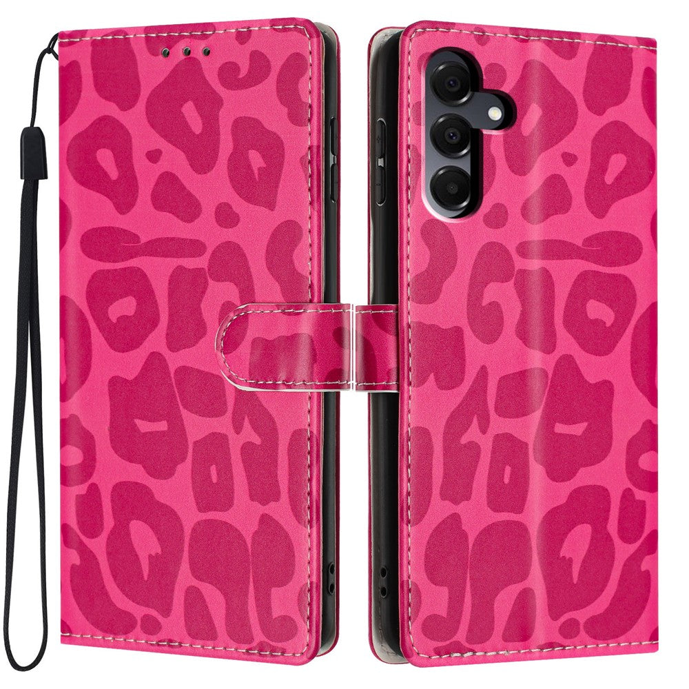 For Samsung Galaxy A16 5G / A16 4G Case Leopard Print Wallet Stand Flip Leather Phone Cover with Wrist Strap