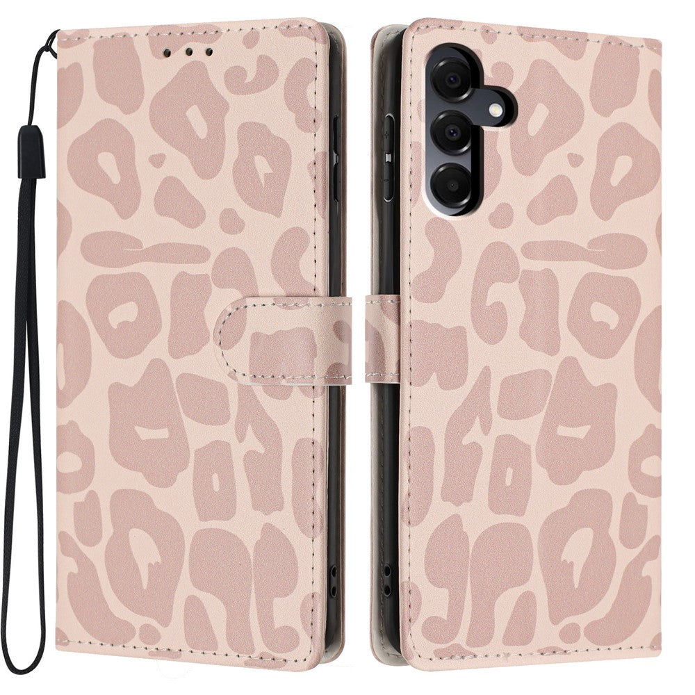 For Samsung Galaxy A16 5G / A16 4G Case Leopard Print Wallet Stand Flip Leather Phone Cover with Wrist Strap