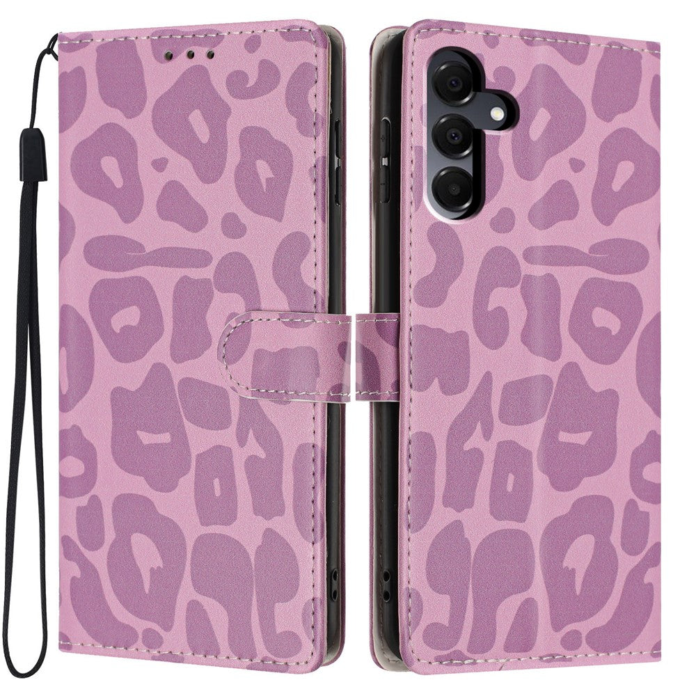 For Samsung Galaxy A16 5G / A16 4G Case Leopard Print Wallet Stand Flip Leather Phone Cover with Wrist Strap