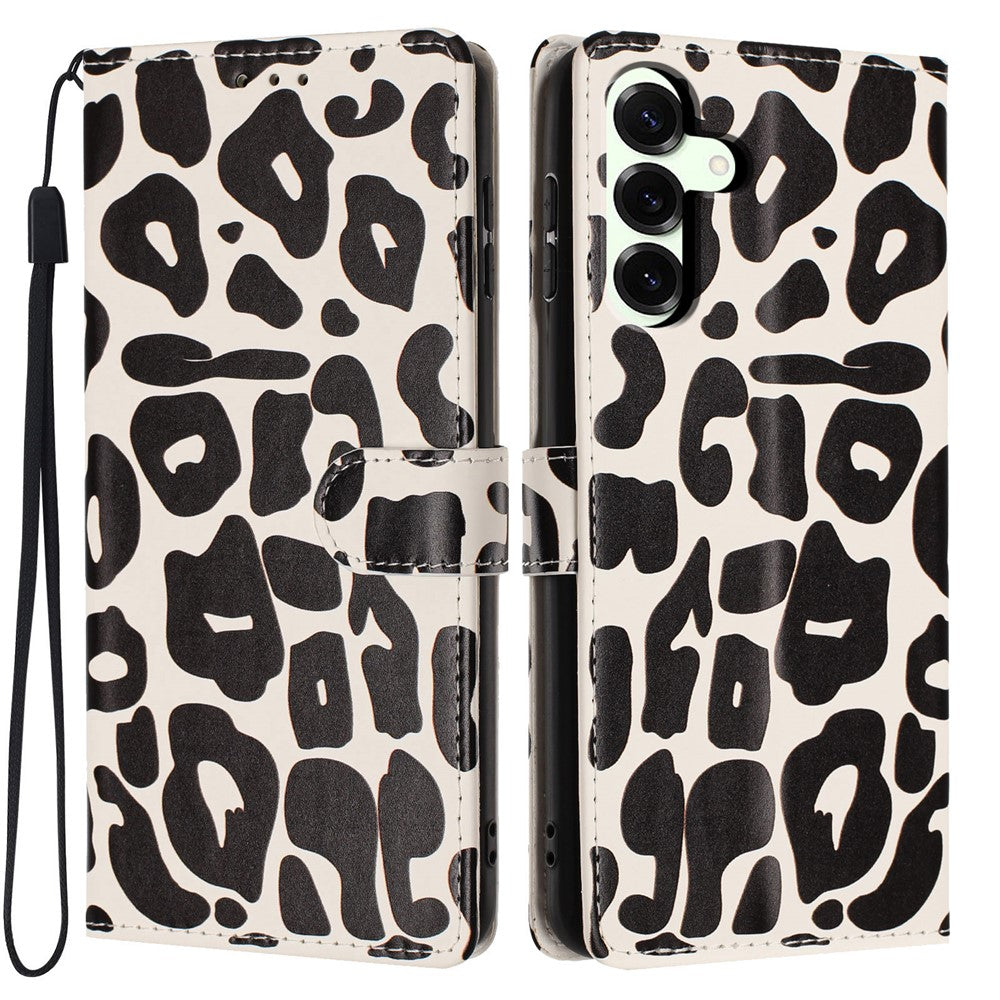 For Samsung Galaxy A27 5G Case Leopard Print Wallet Stand Flip Leather Phone Cover with Wrist Strap