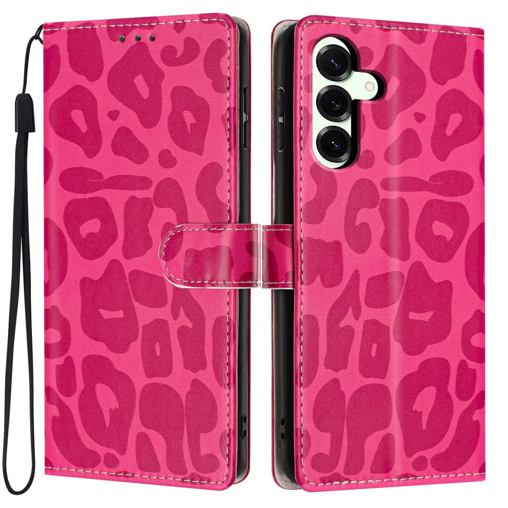 For Samsung Galaxy A27 5G Case Leopard Print Wallet Stand Flip Leather Phone Cover with Wrist Strap