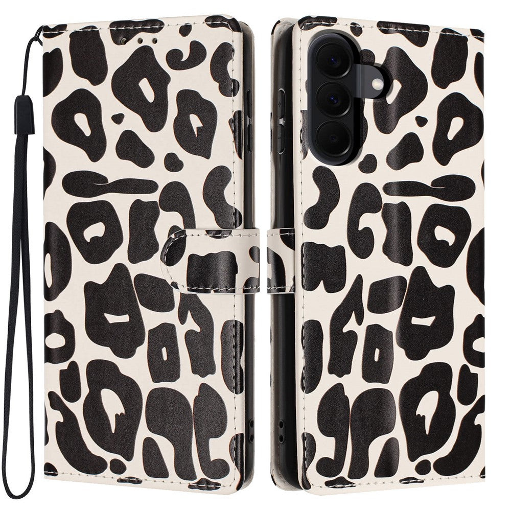 Til Samsung Galaxy A37 5G Etui Leopardmønster Pung Stander Flip Læder Telefoncover med Håndrem