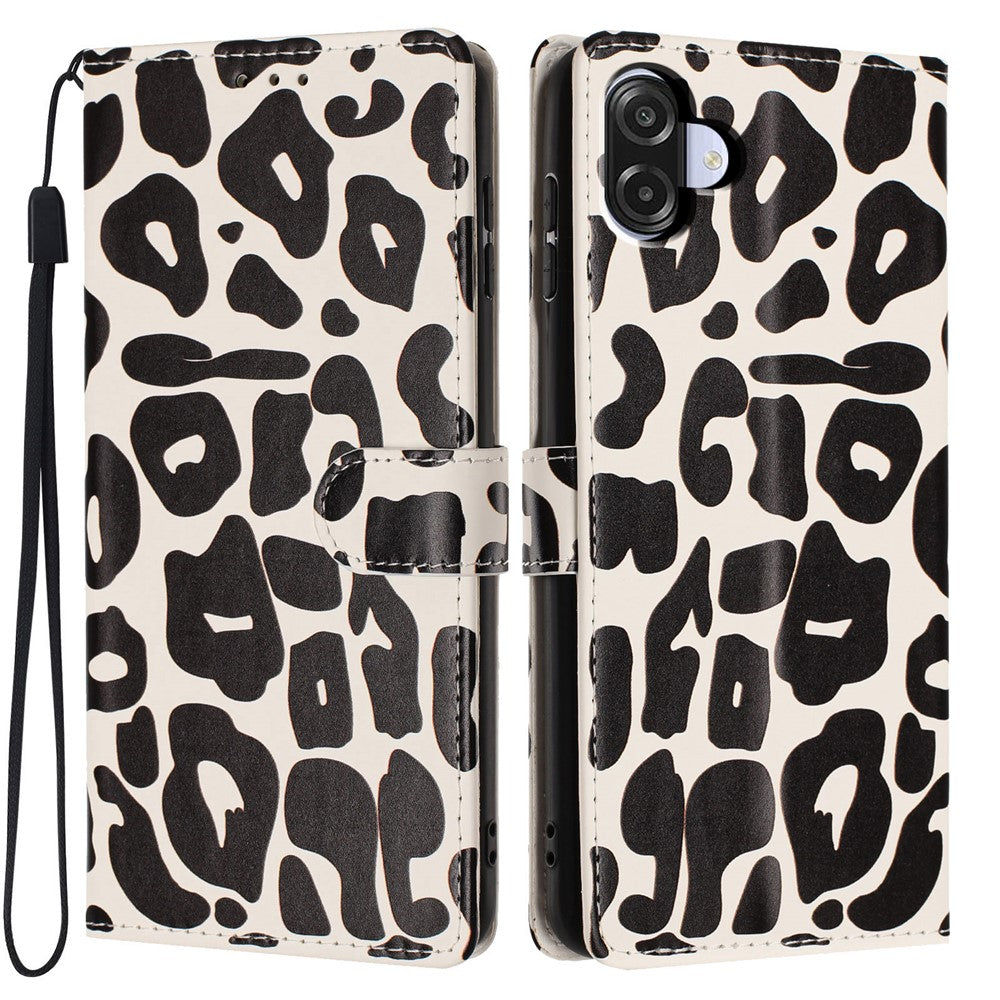 For Samsung Galaxy A08 5G / A08 4G / A07 5G / A07 4G Case Leopard Print Wallet Stand Flip Leather Phone Cover with Wrist Strap