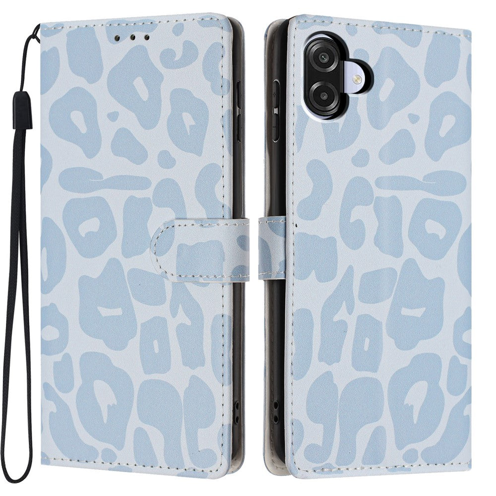 For Samsung Galaxy A06 4G Case Leopard Print Wallet Stand Flip Leather Phone Cover with Wrist Strap