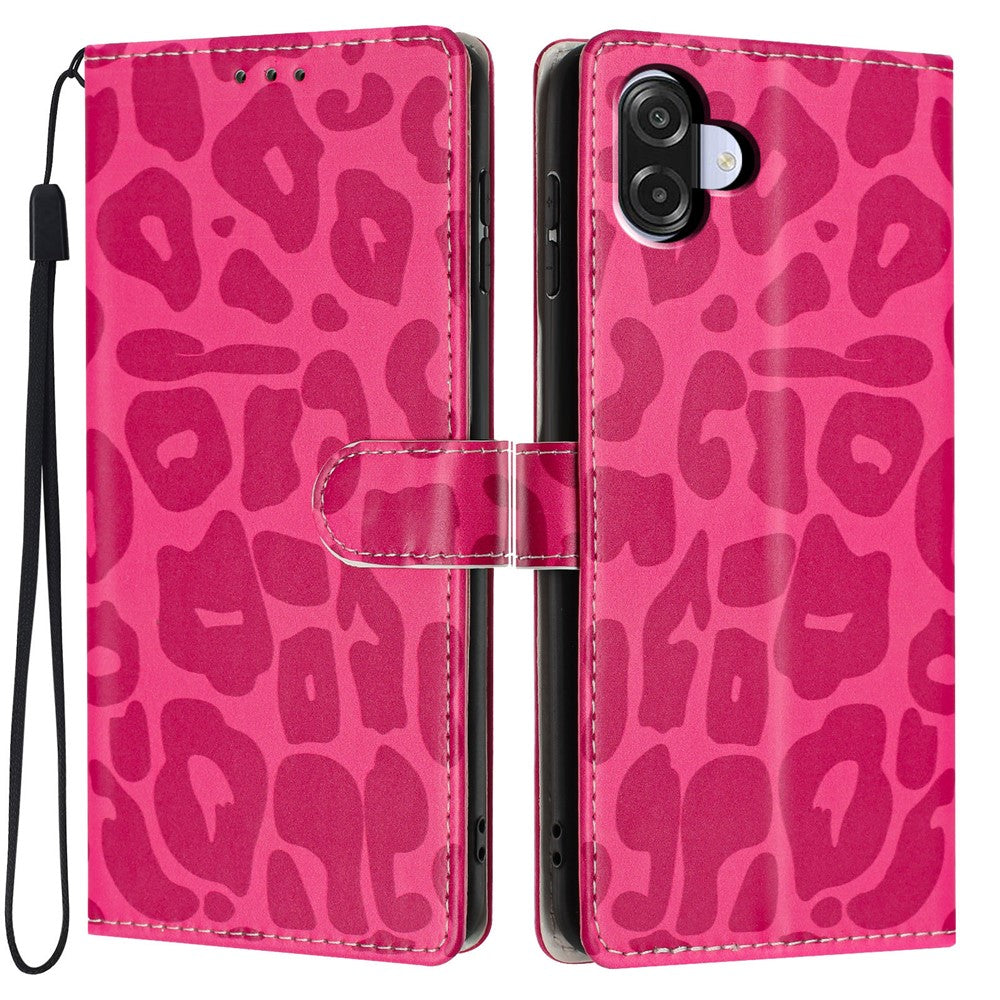 For Samsung Galaxy A06 4G Case Leopard Print Wallet Stand Flip Leather Phone Cover with Wrist Strap