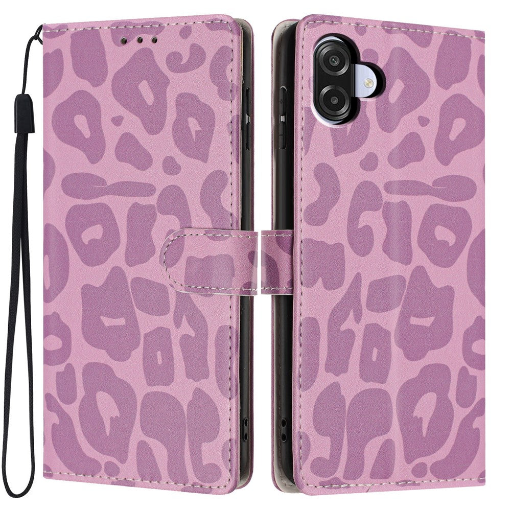 For Samsung Galaxy A06 4G Case Leopard Print Wallet Stand Flip Leather Phone Cover with Wrist Strap