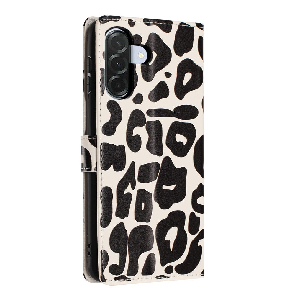 Til Samsung Galaxy A36 5G Etui Leopard Print Pung Stand Flip Læder Telefoncover med Håndledsrem