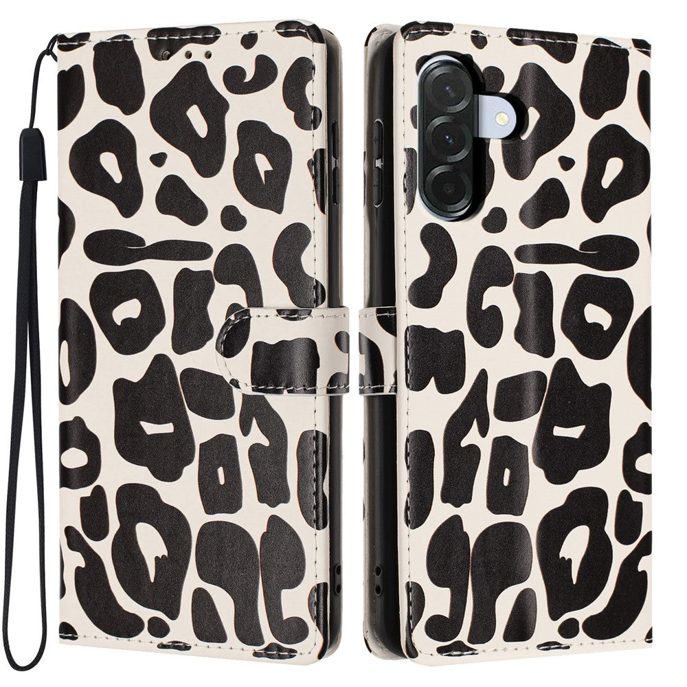 Til Samsung Galaxy A56 5G Etui Leopardprint Pung Stativ Flip Læder Telefoncover med Håndledsrem