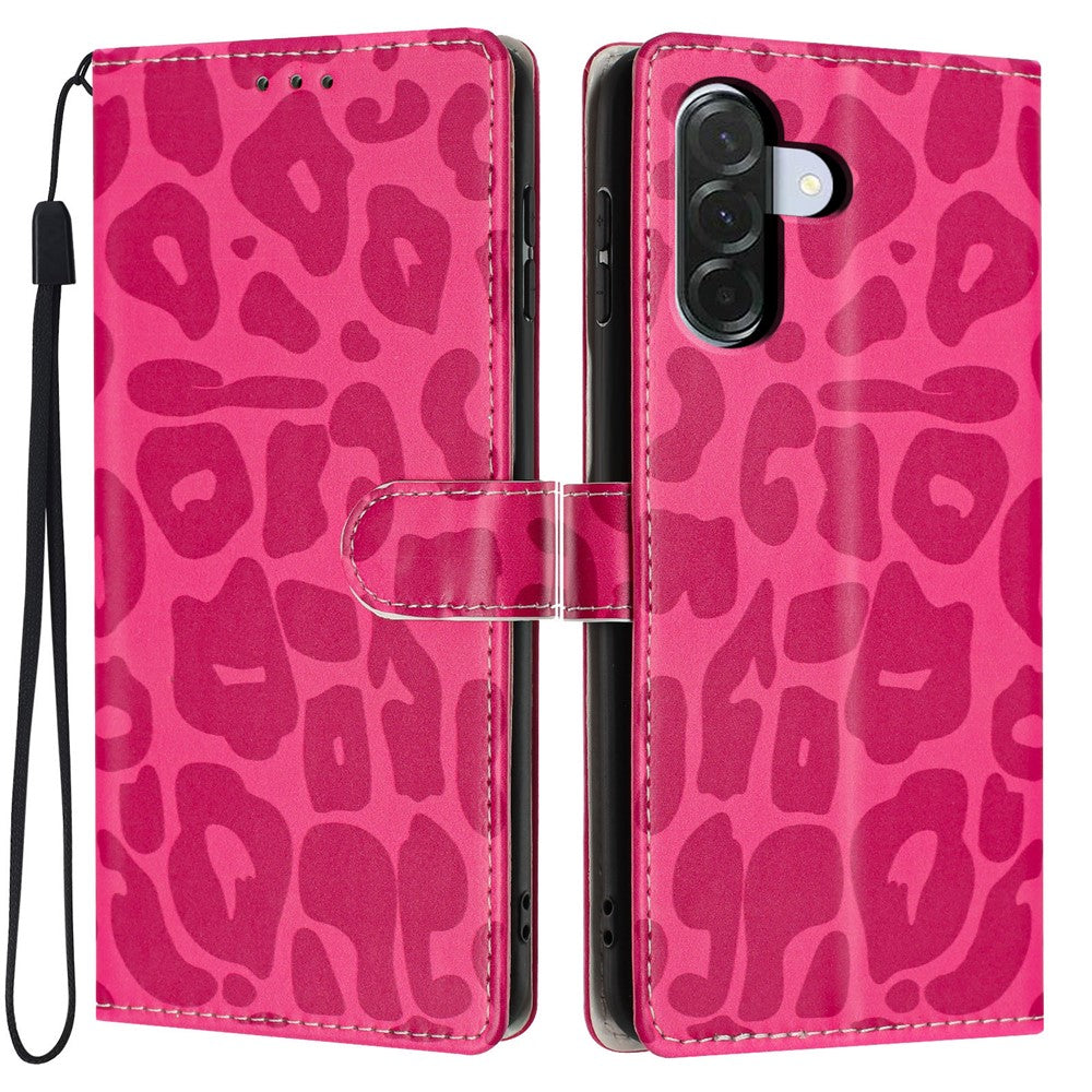 Til Samsung Galaxy A56 5G Etui Leopardprint Pung Stativ Flip Læder Telefoncover med Håndledsrem