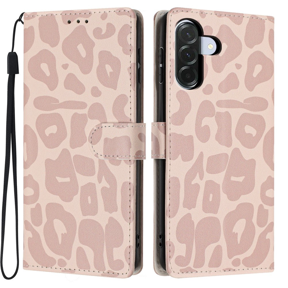 Til Samsung Galaxy A56 5G Etui Leopardprint Pung Stativ Flip Læder Telefoncover med Håndledsrem