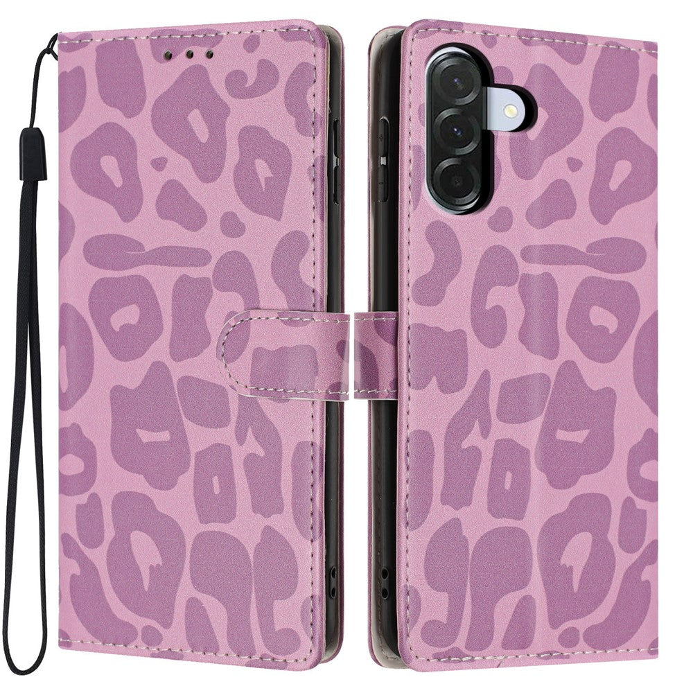 Til Samsung Galaxy A56 5G Etui Leopardprint Pung Stativ Flip Læder Telefoncover med Håndledsrem