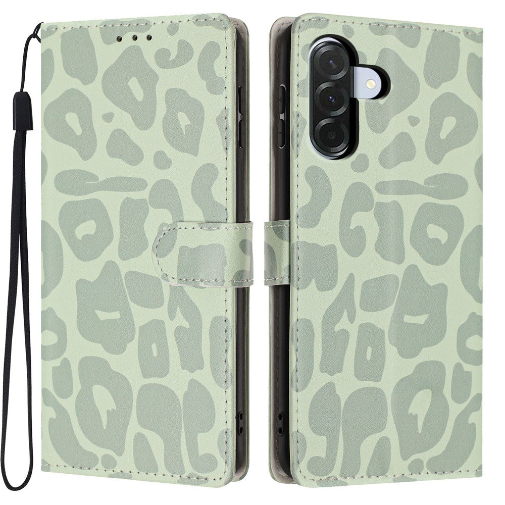 Til Samsung Galaxy A56 5G Etui Leopardprint Pung Stativ Flip Læder Telefoncover med Håndledsrem