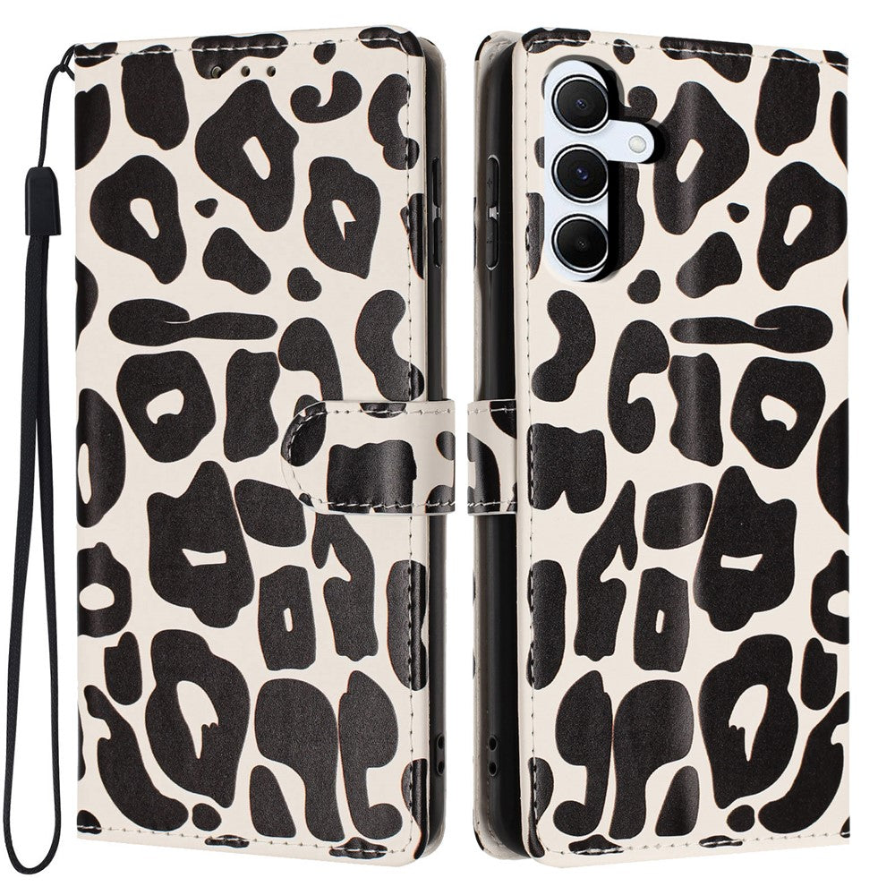 For Samsung Galaxy A55 5G Case Leopard Print Wallet Stand Flip Leather Phone Cover with Wrist Strap