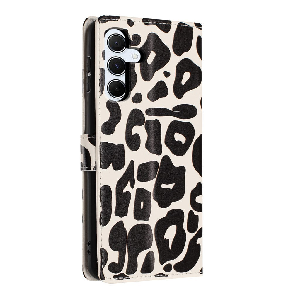 For Samsung Galaxy A35 5G Case Leopard Print Wallet Stand Flip Leather Phone Cover with Wrist Strap