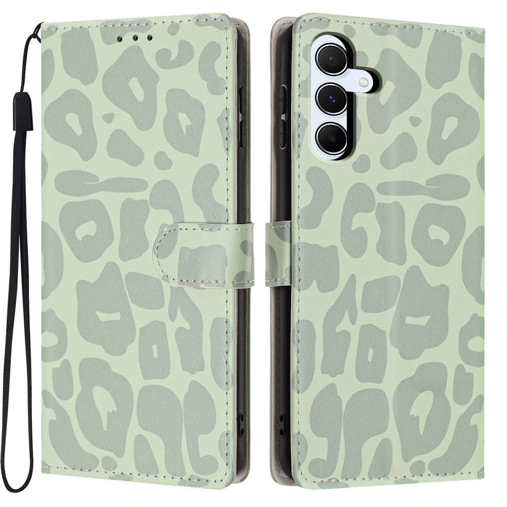 For Samsung Galaxy A35 5G Case Leopard Print Wallet Stand Flip Leather Phone Cover with Wrist Strap