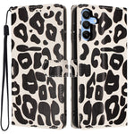 For Samsung Galaxy A15 5G / A15 4G Case Leopard Print Wallet Stand Flip Leather Phone Cover with Wrist Strap