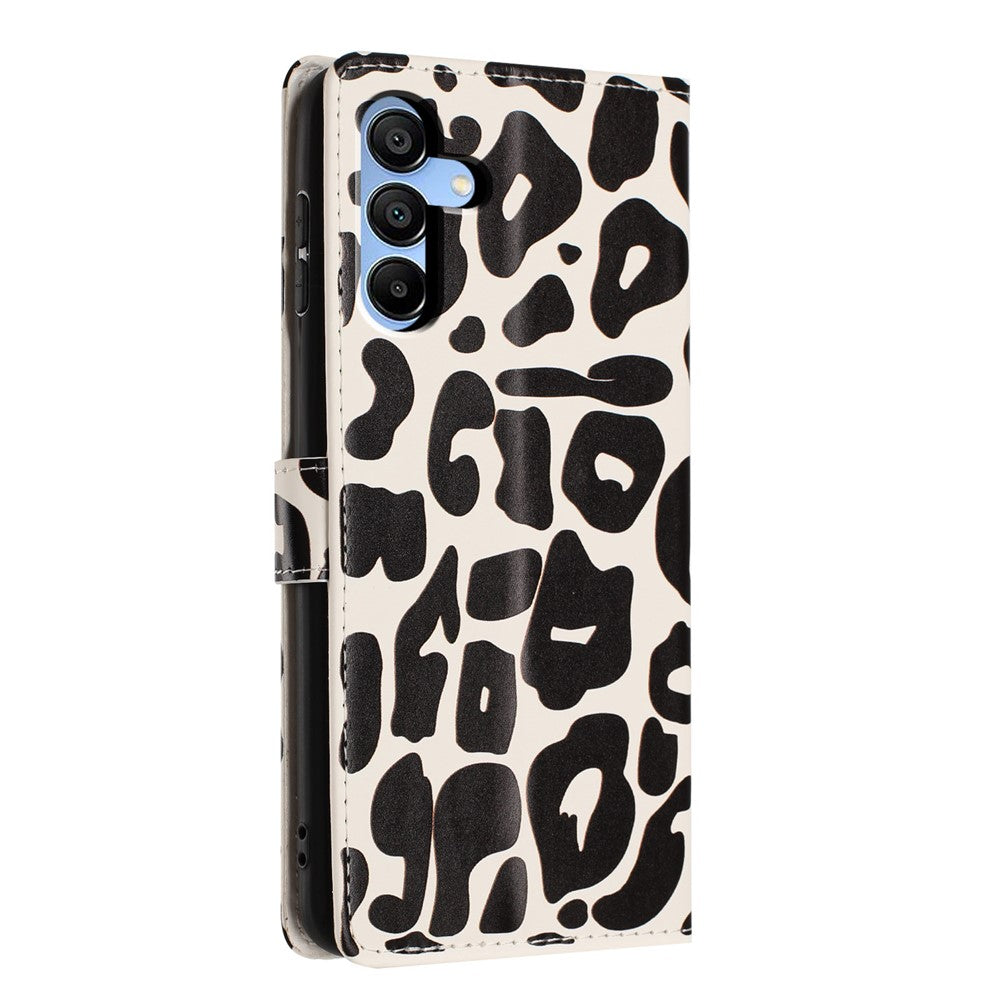 For Samsung Galaxy A15 5G / A15 4G Case Leopard Print Wallet Stand Flip Leather Phone Cover with Wrist Strap