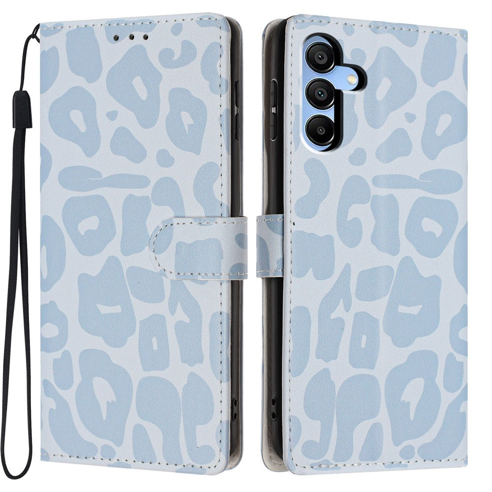 For Samsung Galaxy A15 5G / A15 4G Case Leopard Print Wallet Stand Flip Leather Phone Cover with Wrist Strap