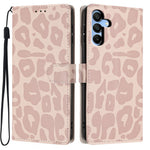 For Samsung Galaxy A15 5G / A15 4G Case Leopard Print Wallet Stand Flip Leather Phone Cover with Wrist Strap