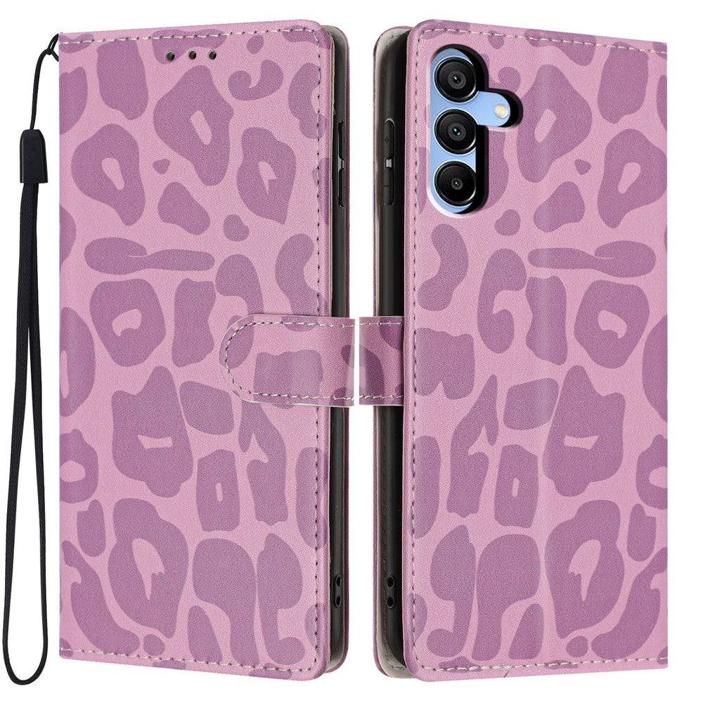 For Samsung Galaxy A15 5G / A15 4G Case Leopard Print Wallet Stand Flip Leather Phone Cover with Wrist Strap