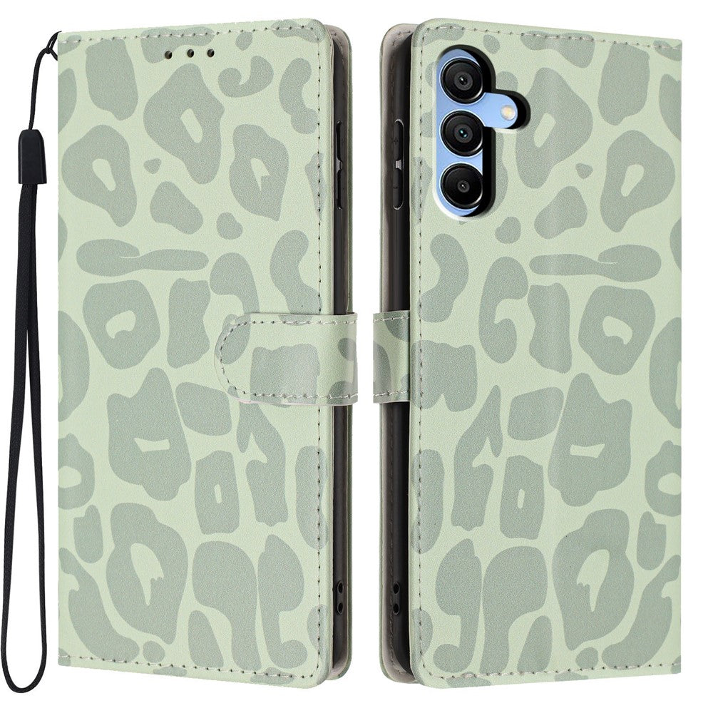 For Samsung Galaxy A15 5G / A15 4G Case Leopard Print Wallet Stand Flip Leather Phone Cover with Wrist Strap
