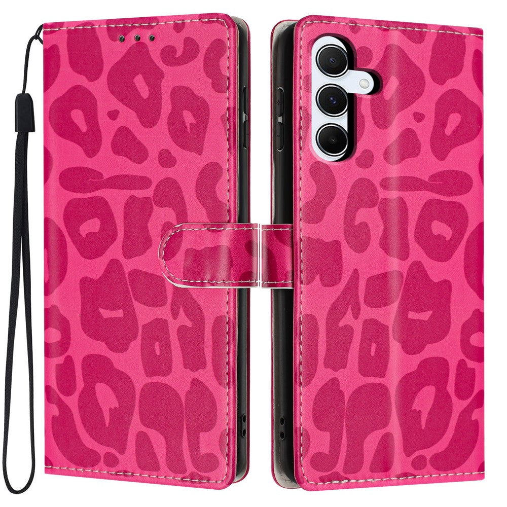 For Samsung Galaxy A25 5G (Global) (161mm) Case Leopard Print Wallet Stand Flip Leather Phone Cover with Wrist Strap