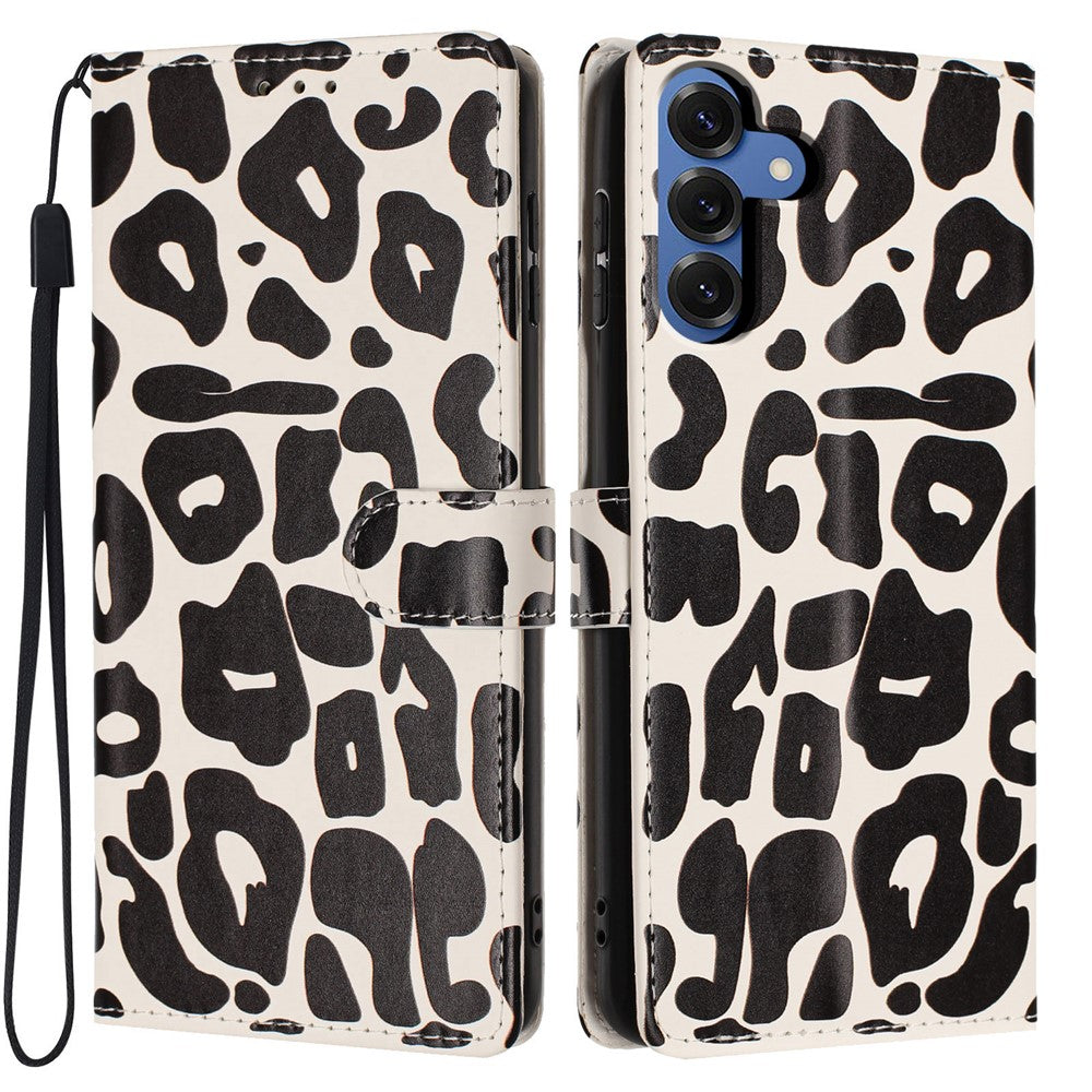 Til Samsung Galaxy S26+ Cover Leopardprint Pung Stativ Flip Læder Telefoncover med Håndledsrem