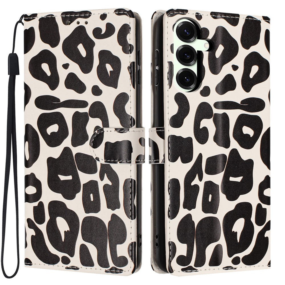 For Samsung Galaxy S25+ Case Leopard Print Wallet Stand Flip Leather Phone Cover with Wrist Strap