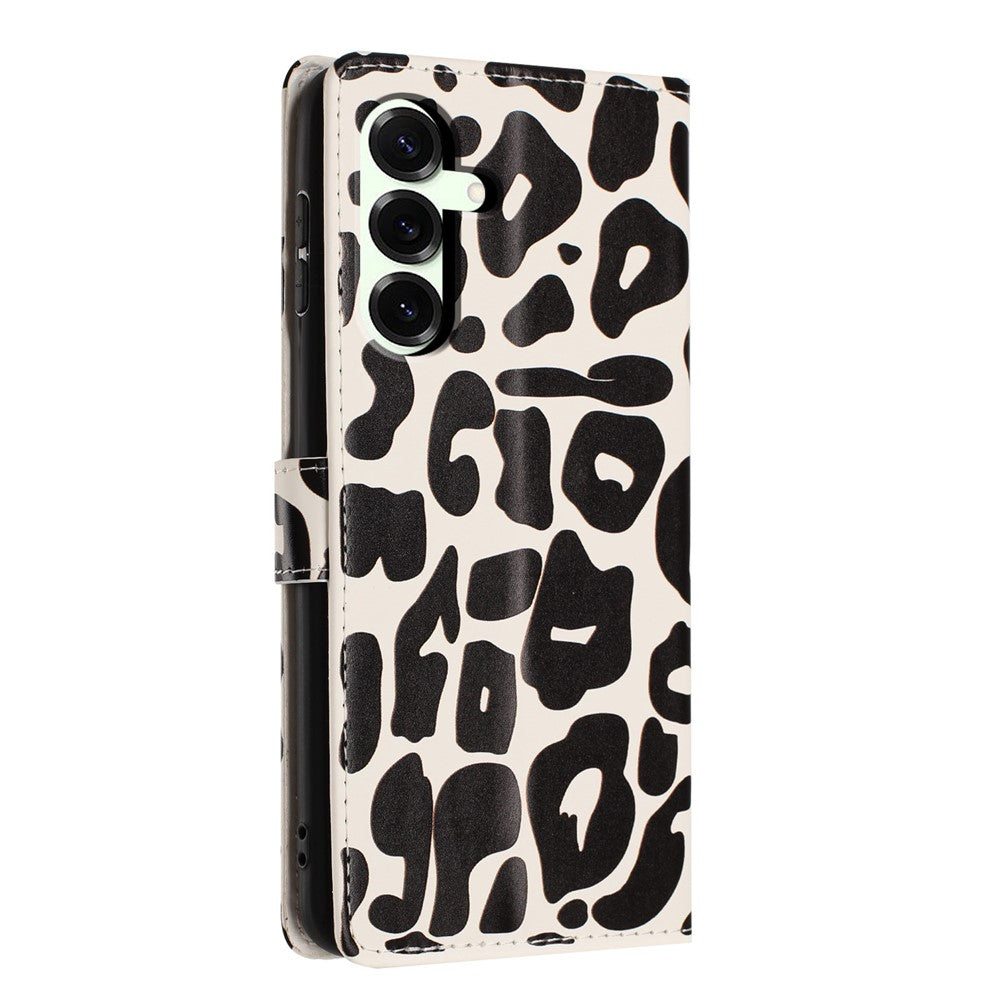 For Samsung Galaxy S25+ Case Leopard Print Wallet Stand Flip Leather Phone Cover with Wrist Strap