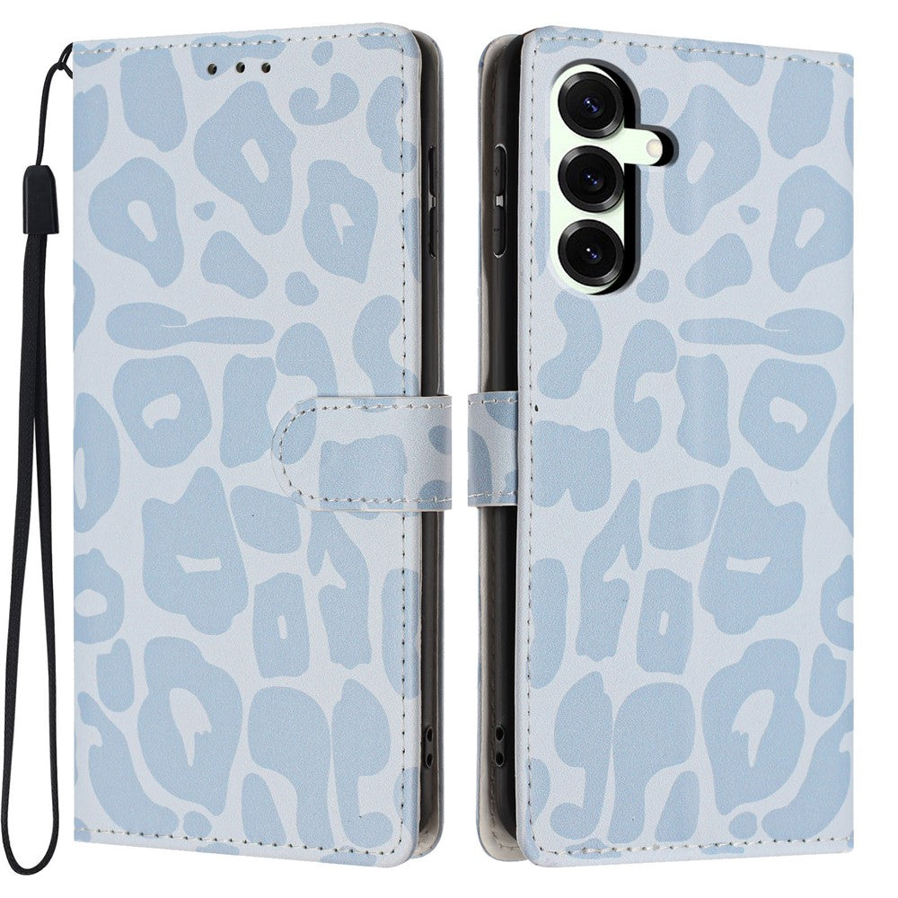 For Samsung Galaxy S25+ Case Leopard Print Wallet Stand Flip Leather Phone Cover with Wrist Strap