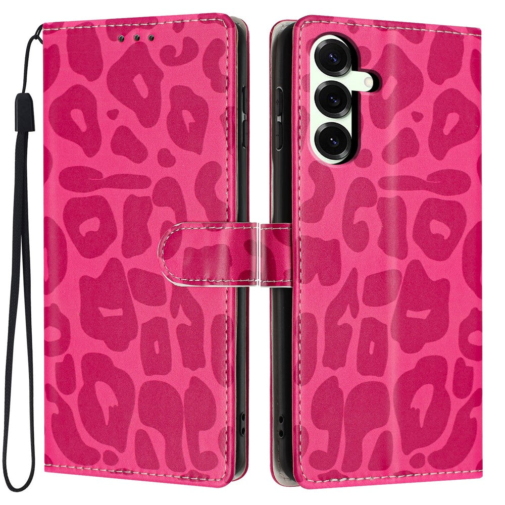 For Samsung Galaxy S25+ Case Leopard Print Wallet Stand Flip Leather Phone Cover with Wrist Strap
