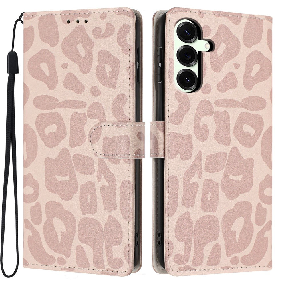 For Samsung Galaxy S25+ Case Leopard Print Wallet Stand Flip Leather Phone Cover with Wrist Strap