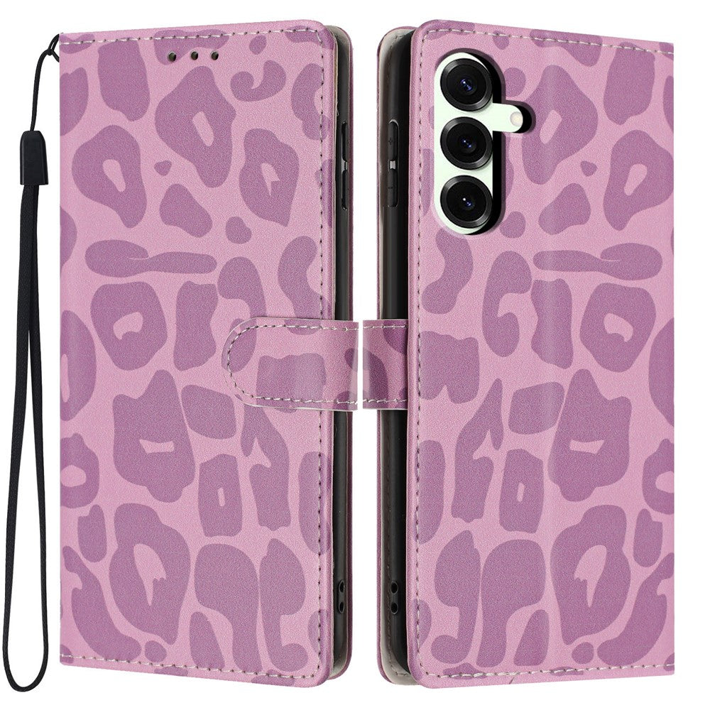 For Samsung Galaxy S25+ Case Leopard Print Wallet Stand Flip Leather Phone Cover with Wrist Strap