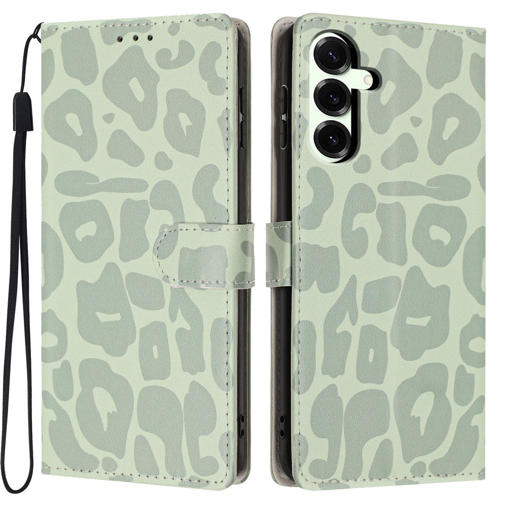 For Samsung Galaxy S25+ Case Leopard Print Wallet Stand Flip Leather Phone Cover with Wrist Strap