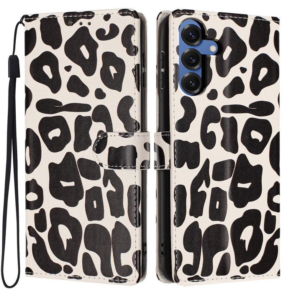For Samsung Galaxy S25 Case Leopard Print Wallet Stand Flip Leather Phone Cover with Wrist Strap