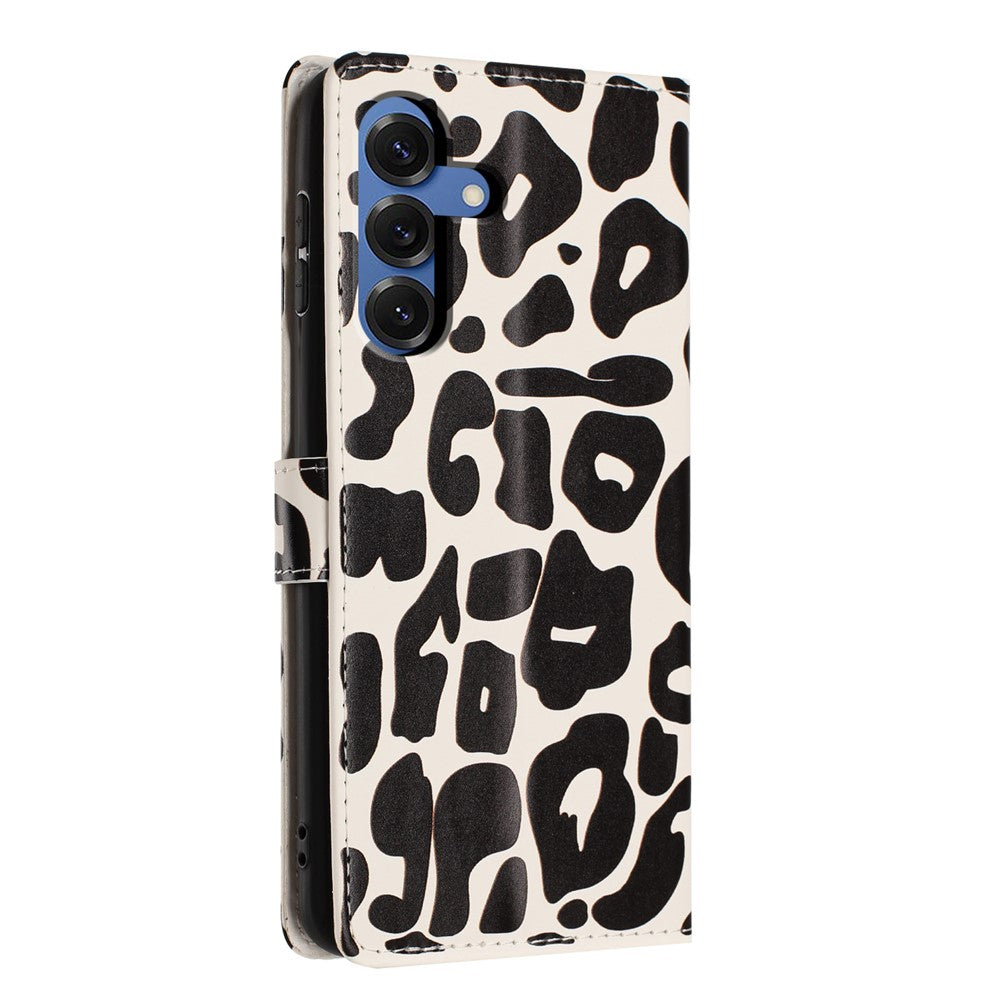For Samsung Galaxy S25 Case Leopard Print Wallet Stand Flip Leather Phone Cover with Wrist Strap
