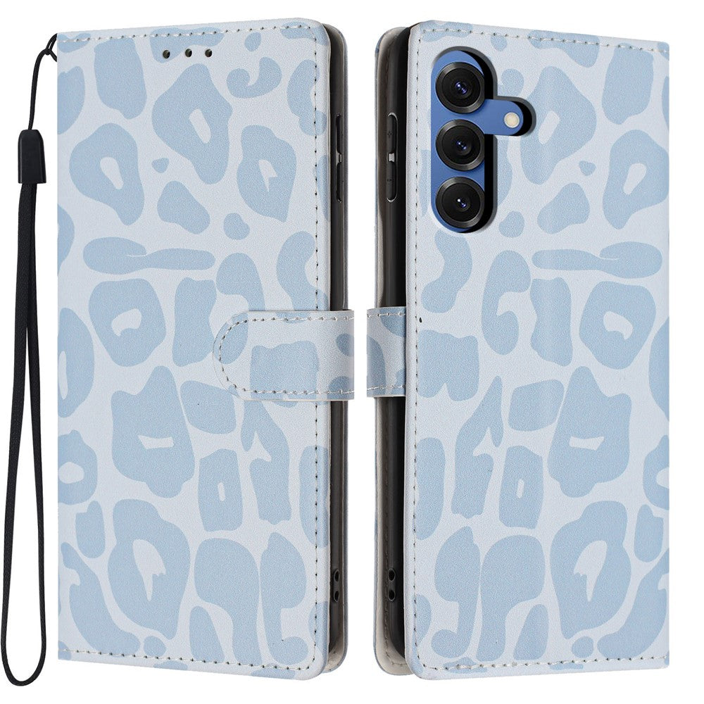 For Samsung Galaxy S25 Case Leopard Print Wallet Stand Flip Leather Phone Cover with Wrist Strap