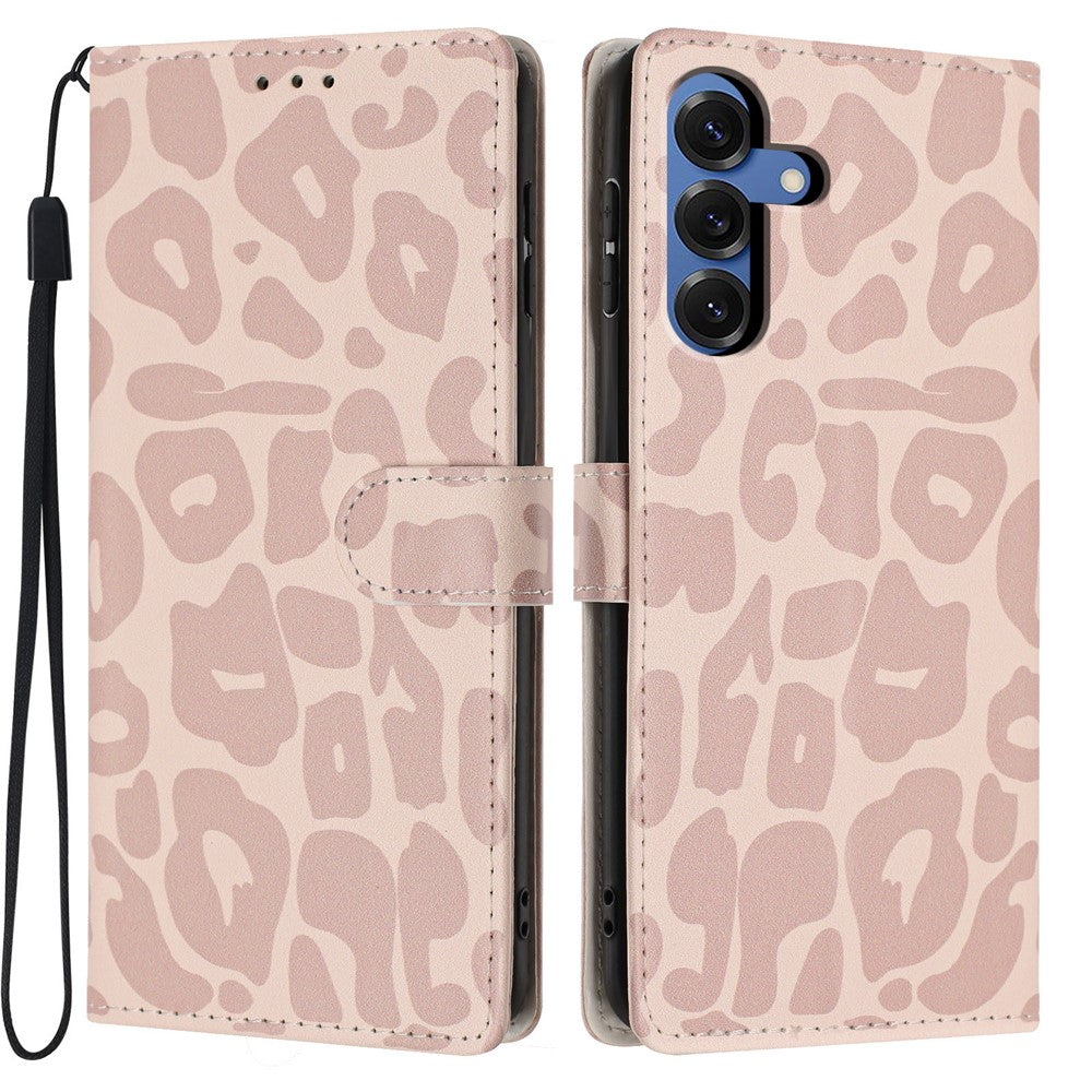 For Samsung Galaxy S25 Case Leopard Print Wallet Stand Flip Leather Phone Cover with Wrist Strap