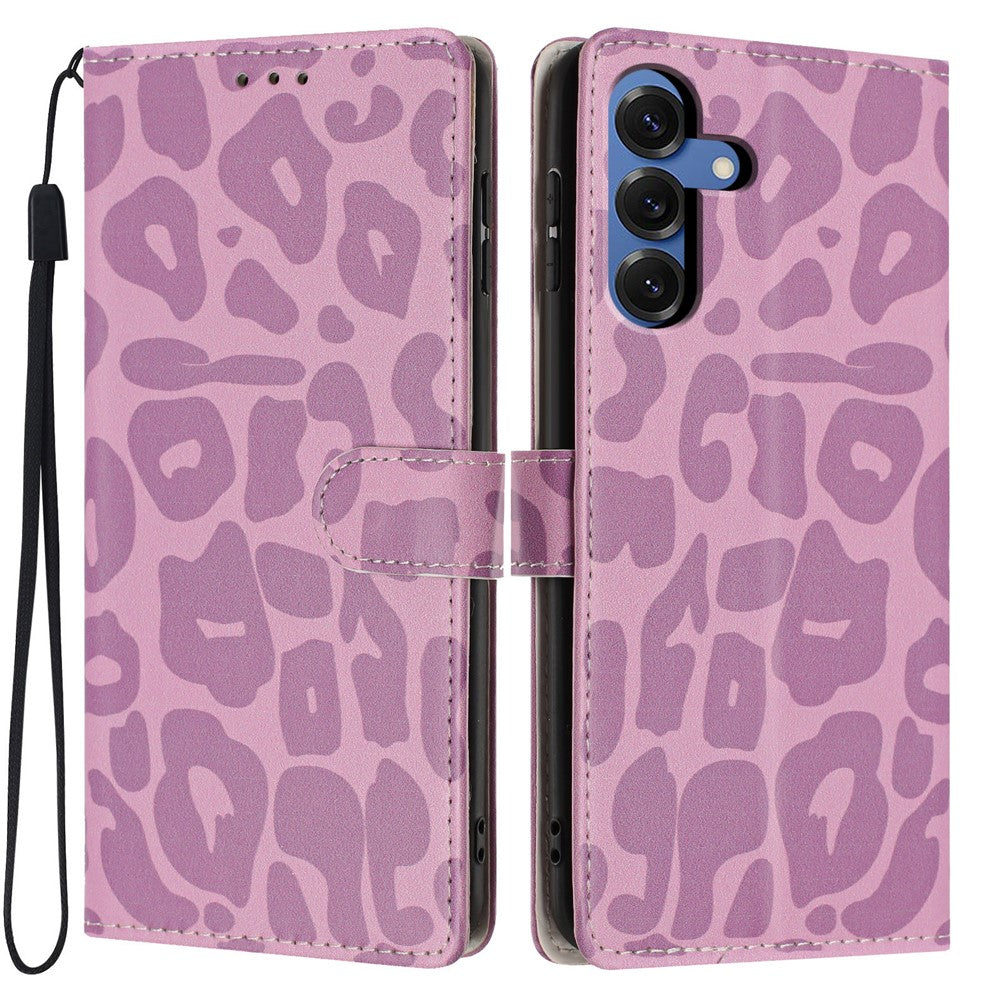 For Samsung Galaxy S25 Case Leopard Print Wallet Stand Flip Leather Phone Cover with Wrist Strap
