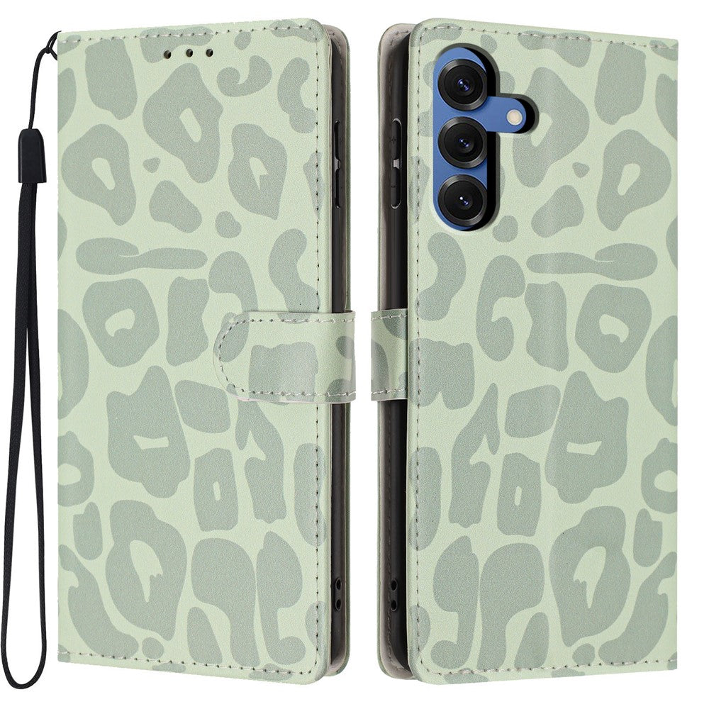 For Samsung Galaxy S25 Case Leopard Print Wallet Stand Flip Leather Phone Cover with Wrist Strap