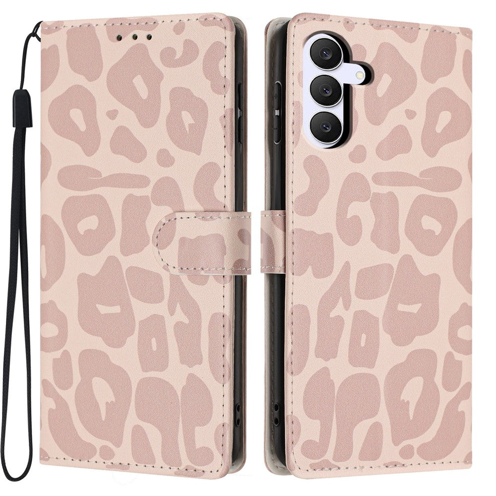 For Samsung Galaxy S25 FE Case Leopard Print Wallet Stand Flip Leather Phone Cover with Wrist Strap