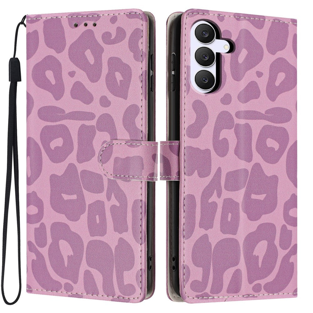 For Samsung Galaxy S25 FE Case Leopard Print Wallet Stand Flip Leather Phone Cover with Wrist Strap