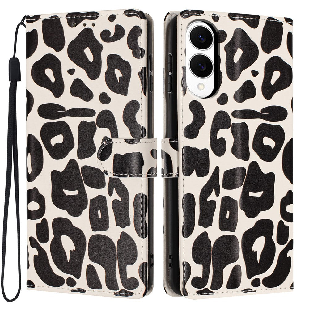 For Samsung Galaxy S25 Edge Case Leopard Print Wallet Stand Flip Leather Phone Cover with Wrist Strap